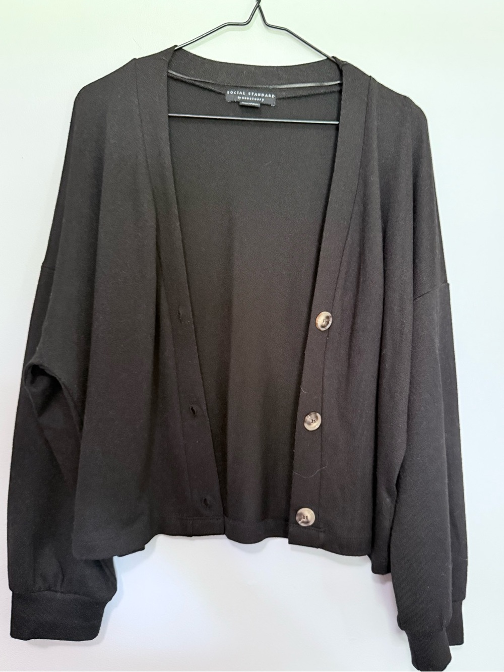 Social Standards XL Black Button-Front Cropped Cardigan.